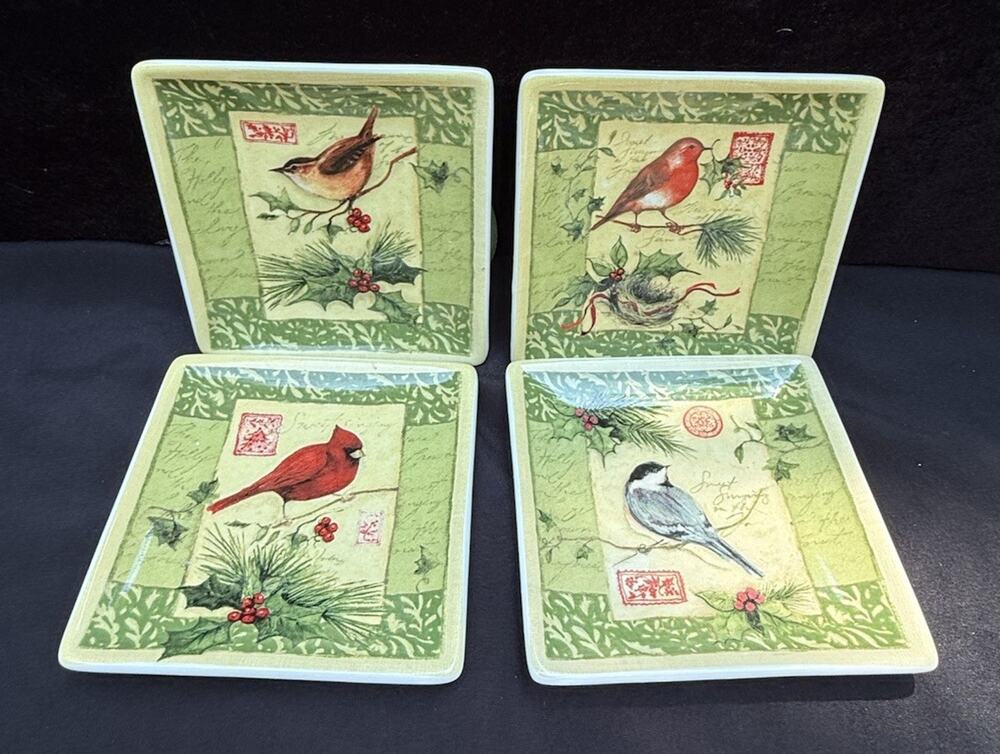 4 Susan Winget Christmas Holiday Bird Decorative Ceramic Plates Hanging -47D